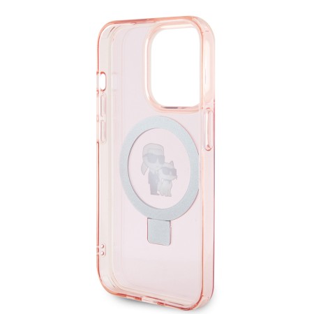 Husa pentru iPhone 15 Pro Max - Karl Lagerfeld Hardcase Ring Stand MagSafe (KLHMP15XHMRSKCP) - Pink KarlandChoupette