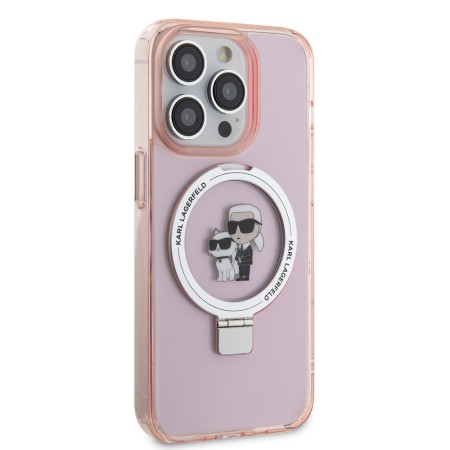 Husa pentru iPhone 15 Pro Max - Karl Lagerfeld Hardcase Ring Stand MagSafe (KLHMP15XHMRSKCP) - Pink KarlandChoupette