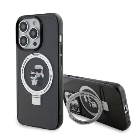 Husa pentru iPhone 15 Pro Max - Karl Lagerfeld Hardcase Ring Stand MagSafe (KLHMP15XHMRSKCK) - KarlandChoupette