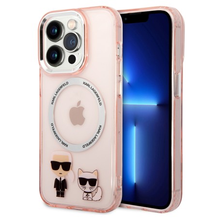 Husa iPhone 14 Pro - Karl Lagerfeld Hardcase MagSafe (KLHMP14LHKCP) - Pink Karl and Choupette Aluminium