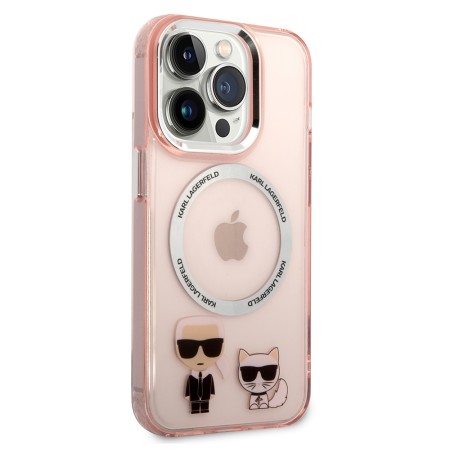 Husa iPhone 14 Pro - Karl Lagerfeld Hardcase MagSafe (KLHMP14LHKCP) - Pink Karl and Choupette Aluminium