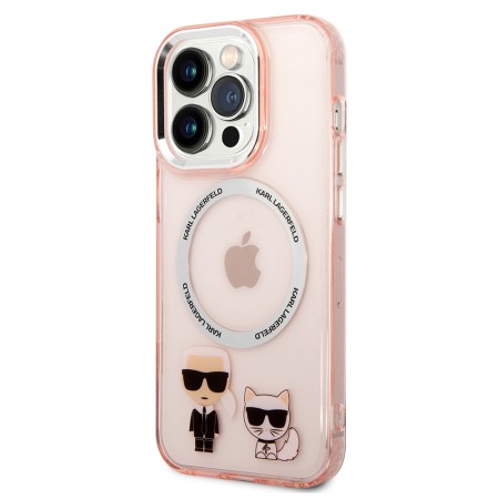 Husa iPhone 14 Pro - Karl Lagerfeld Hardcase MagSafe (KLHMP14LHKCP) - Pink Karl and Choupette Aluminium