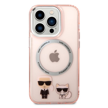 Husa iPhone 14 Pro - Karl Lagerfeld Hardcase MagSafe (KLHMP14LHKCP) - Pink Karl and Choupette Aluminium