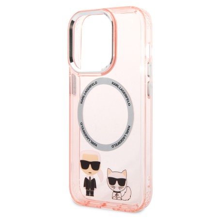 Husa iPhone 14 Pro - Karl Lagerfeld Hardcase MagSafe (KLHMP14LHKCP) - Pink Karl and Choupette Aluminium