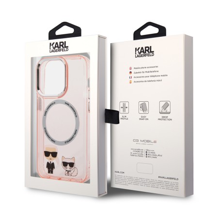 Husa iPhone 14 Pro - Karl Lagerfeld Hardcase MagSafe (KLHMP14LHKCP) - Pink Karl and Choupette Aluminium