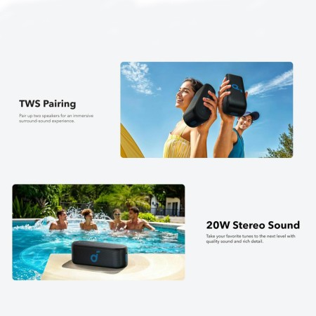 Boxa Portabila Waterproof IPX7, True Wireless Stereo, 20W - Anker Soundcore Select 2S (A3171011) - Black