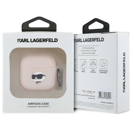 Husa pentru Apple AirPods 4 - Karl Lagerfeld Silicone Choupette Head 3D - Pink