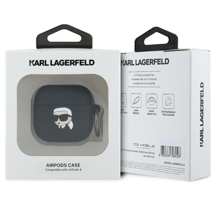 Husa pentru Apple AirPods 4 - Karl Lagerfeld Silicone Karl Head 3D - Black