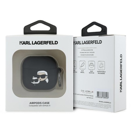 Husa pentru Apple AirPods 4 - Karl Lagerfeld Silicone KarlandChaupette Head 3D - Black