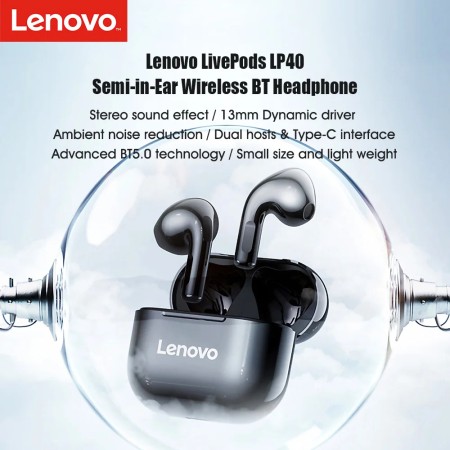 Casti Fara Fir, Wireless, Half-In-Ear - Lenovo LivePods (LP40) - Black