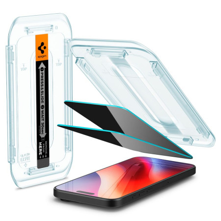 Folie pentru iPhone 16 Pro (set 2) - Spigen Glas.tR EZ FIT - Privacy