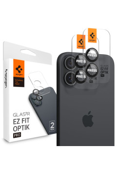 Folie Camera pentru iPhone 16 / iPhone 16 Plus (set 2) - Spigen Glas.tR Optik EZ Fit Pro - Black