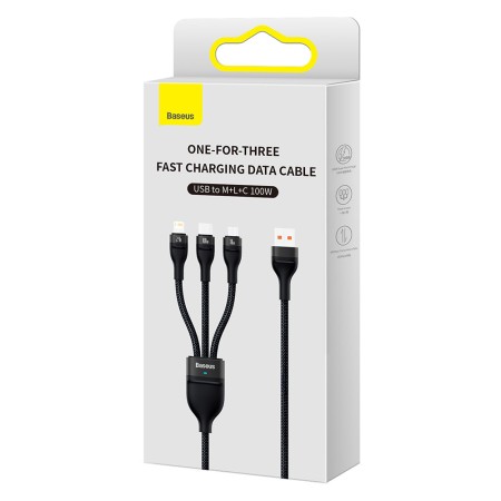 Cablu de Date 3in1, USB, 100W, 1.2m - Baseus Flash Series 2 (CASS030001) - Black