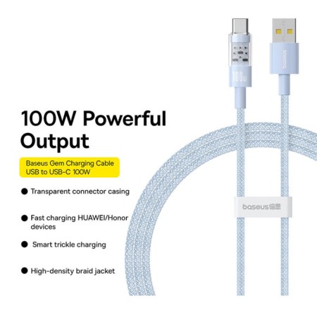 Cablu USB la Type-C, Super Fast Charging 100W, 2m - Baseus Gem (P10373002311-01) - Galaxy Blue