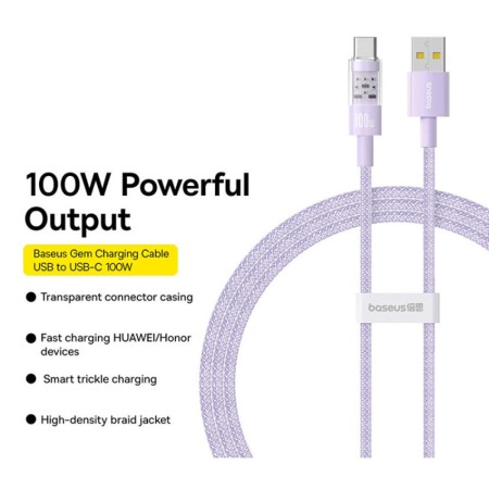 Cablu USB la Type-C, Super Fast Charging 100W, 2m - Baseus Gem (P10373002511-01) - Nebula Purple