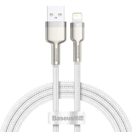 Cablu USB to Lightning, 2.4A, 480Mbps, 1m - Baseus Cafule Series Metal (CALJK-A02) - White