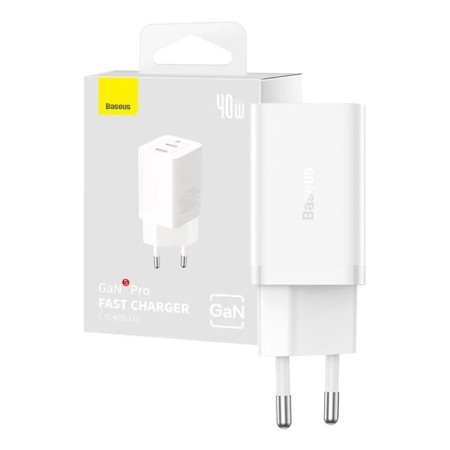 Incarcator 2x Type-C, GaN, Fast Charging, 40W - Baseus (CCGP180102) - White