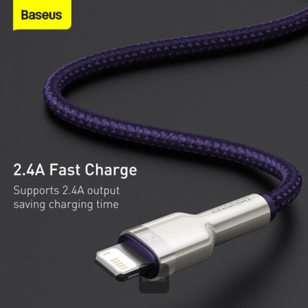 Cablu de Date USB la Lightning 2.4A, 2m - Baseus Cafule (CALJK-B05) - Purple