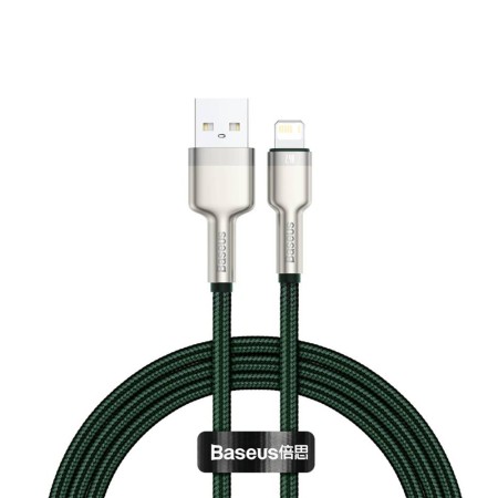 Cablu USB to Lightning, 2.4A, 480Mbps, 1m - Baseus Cafule Series Metal (CALJK-A06) - Green