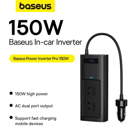 Invertor pentru Masina USB, Type-C, CN/US/EU, 150W - Baseus (CGNB020101) - Black