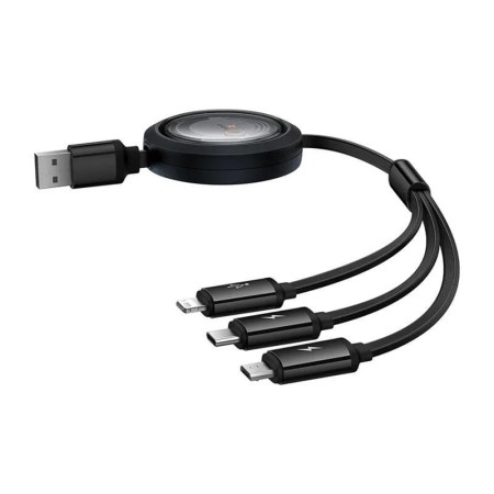 Cablu de Date USB la Type-C, Lightning, Micro-USB, 100W, 1.1m - Baseus Free 2 Draw (P10368700111-03) - Cluster Black