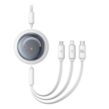 Cablu de Date USB la Type-C, Lightning, Micro-USB, 100W, 1.1m - Baseus Free 2 Draw (P10368700211-02) - Moon White