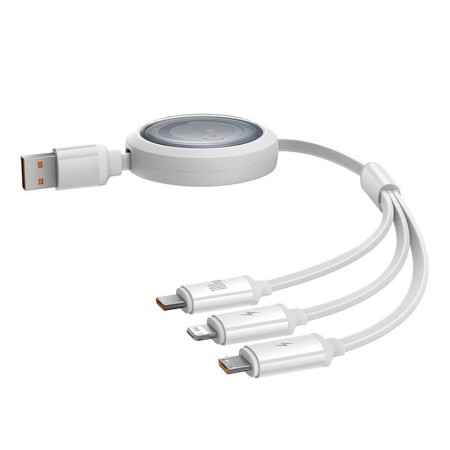 Cablu de Date USB la Type-C, Lightning, Micro-USB, 100W, 1.1m - Baseus Free 2 Draw (P10368700211-02) - Moon White