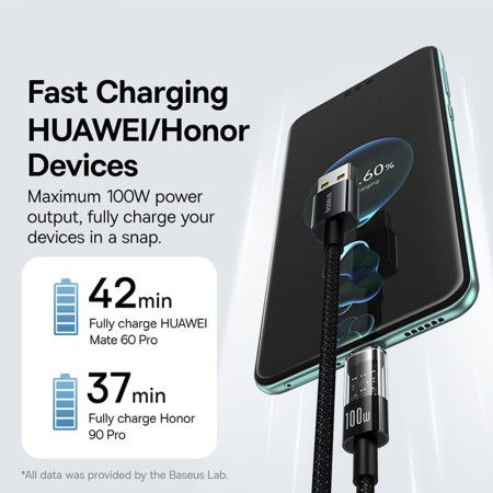 Cablu USB la Type-C, Super Fast Charging 100W, 1m - Baseus Gem (P10373002111-00) - Cluster Black