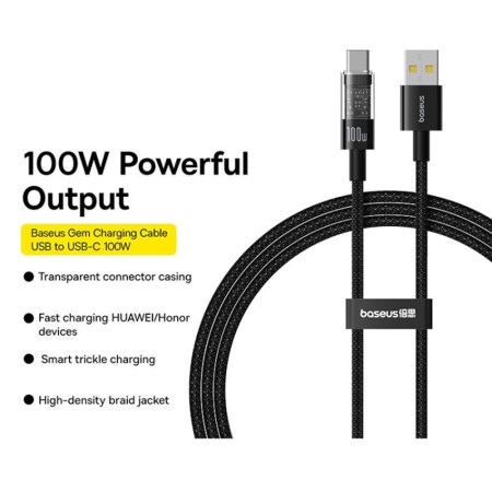 Cablu USB la Type-C, Super Fast Charging 100W, 1m - Baseus Gem (P10373002111-00) - Cluster Black