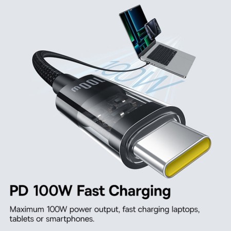 Cablu USB-C la Type-C, Super Fast Charging 100W, 2m - Baseus Gem (P10373000111-01) - Cluster Black