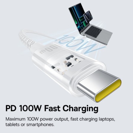 Cablu USB-C la Type-C, Super Fast Charging 100W, 1m - Baseus Gem (P10373000211-00) - Moon White