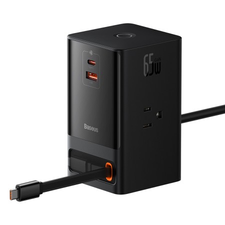 Incarcator 3 x AC, USB, Type-C cu Cablu Type-C, 65W, US Plug - Baseus (PSLR000101) - Black