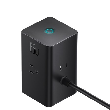 Incarcator 3 x AC, USB, Type-C cu Cablu Type-C, 65W, US Plug - Baseus (PSLR000101) - Black