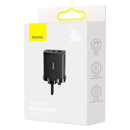 Incarcator UK, USB, Type-C, 30W - Baseus Compact Series (CCXJ030101) - Black