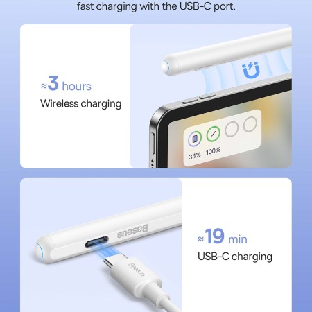 Stylus Pen Dual Charging - Baseus Smooth Writing 2 Series (SXBC080102) - Moon White