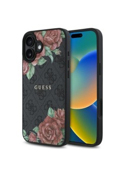 Husa pentru iPhone 16 - Guess Hardcase 4G Flower Print MagSafe - Black