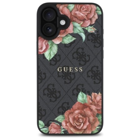 Husa pentru iPhone 16 - Guess Hardcase 4G Flower Print MagSafe - Black