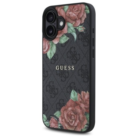 Husa pentru iPhone 16 - Guess Hardcase 4G Flower Print MagSafe - Black