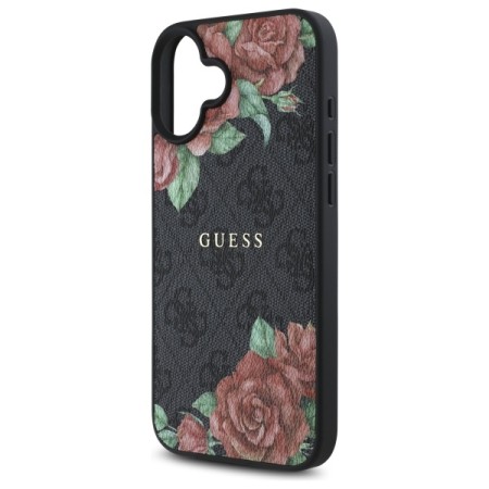 Husa pentru iPhone 16 - Guess Hardcase 4G Flower Print MagSafe - Black