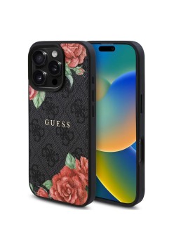 Husa pentru iPhone 16 Pro - Guess Hardcase 4G Flower Print MagSafe - Black