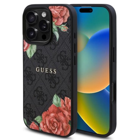 Husa pentru iPhone 16 Pro - Guess Hardcase 4G Flower Print MagSafe - Black