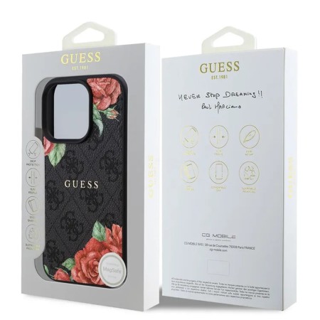 Husa pentru iPhone 16 Pro - Guess Hardcase 4G Flower Print MagSafe - Black