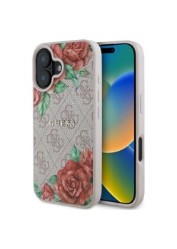 Husa pentru iPhone 16 - Guess Hardcase 4G Flower Print MagSafe - Pink