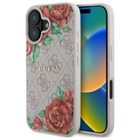 Husa pentru iPhone 16 - Guess Hardcase 4G Flower Print MagSafe - Pink