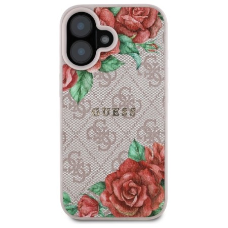 Husa pentru iPhone 16 - Guess Hardcase 4G Flower Print MagSafe - Pink