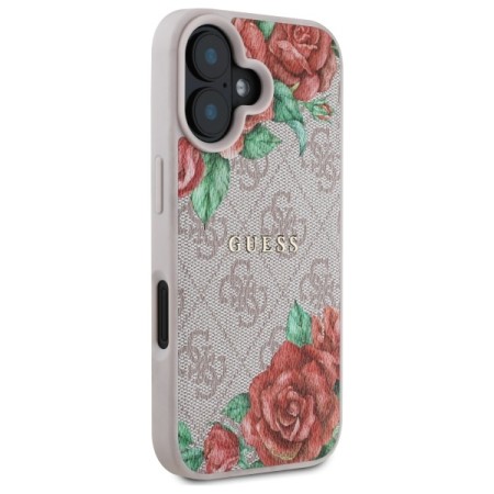 Husa pentru iPhone 16 - Guess Hardcase 4G Flower Print MagSafe - Pink