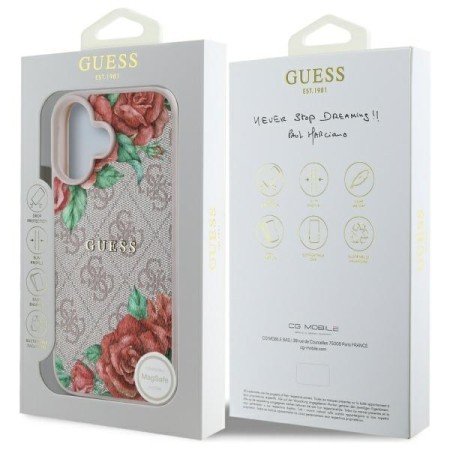 Husa pentru iPhone 16 - Guess Hardcase 4G Flower Print MagSafe - Pink