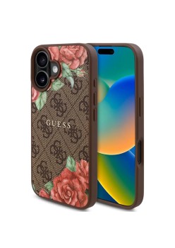 Husa pentru iPhone 16 - Guess Hardcase 4G Flower Print MagSafe - Brown