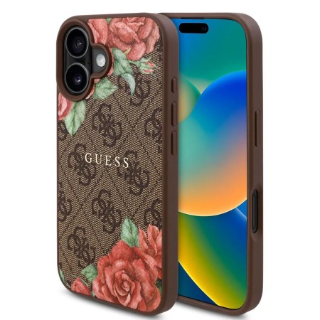 Husa pentru iPhone 16 - Guess Hardcase 4G Flower Print MagSafe - Brown