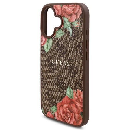 Husa pentru iPhone 16 - Guess Hardcase 4G Flower Print MagSafe - Brown